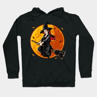 Flying witch with moon Halloween Hoodie